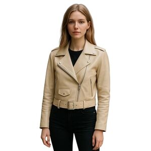 Theory Moto Biker Lamb Leather Butter Yellow Jacket Petite